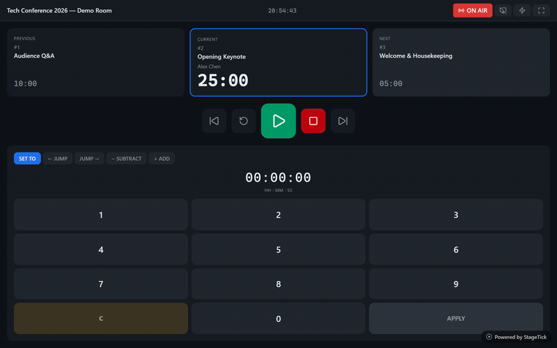 Timer list showing a mix of manual and auto-advance triggers