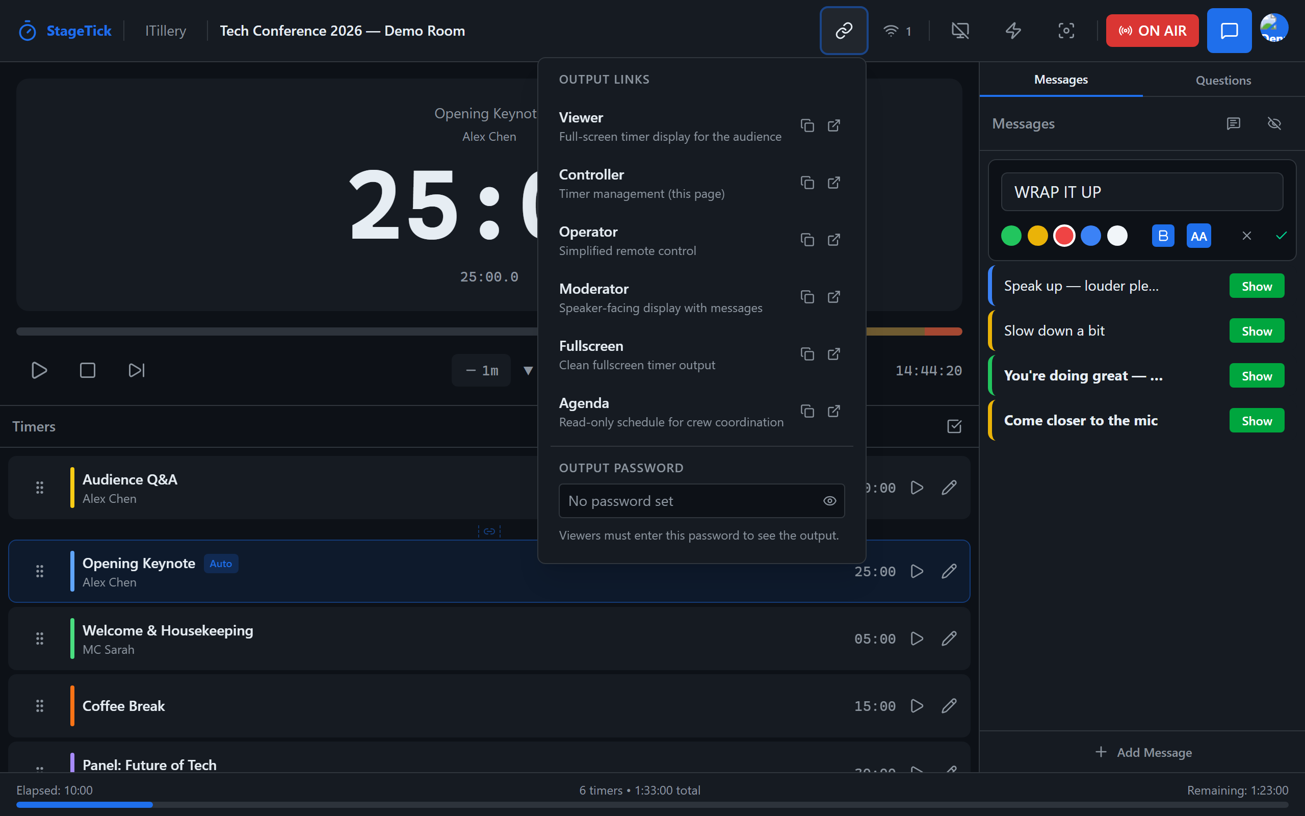 Share menu with copy link buttons for each view
