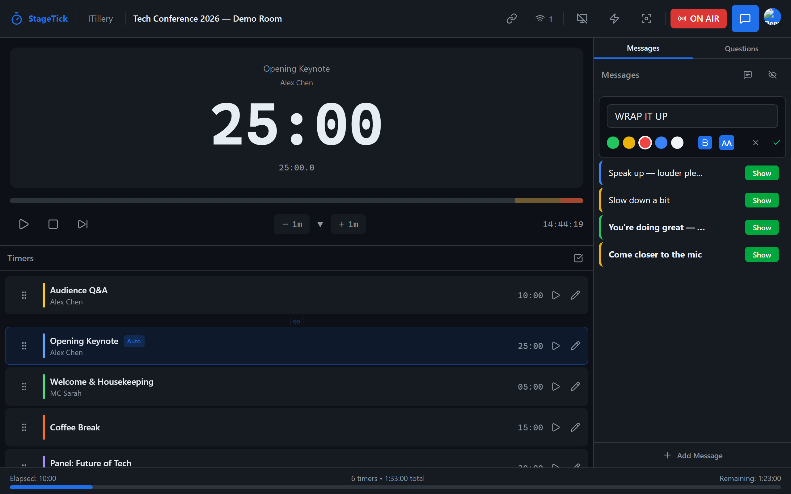 Timer editor panel with configuration options