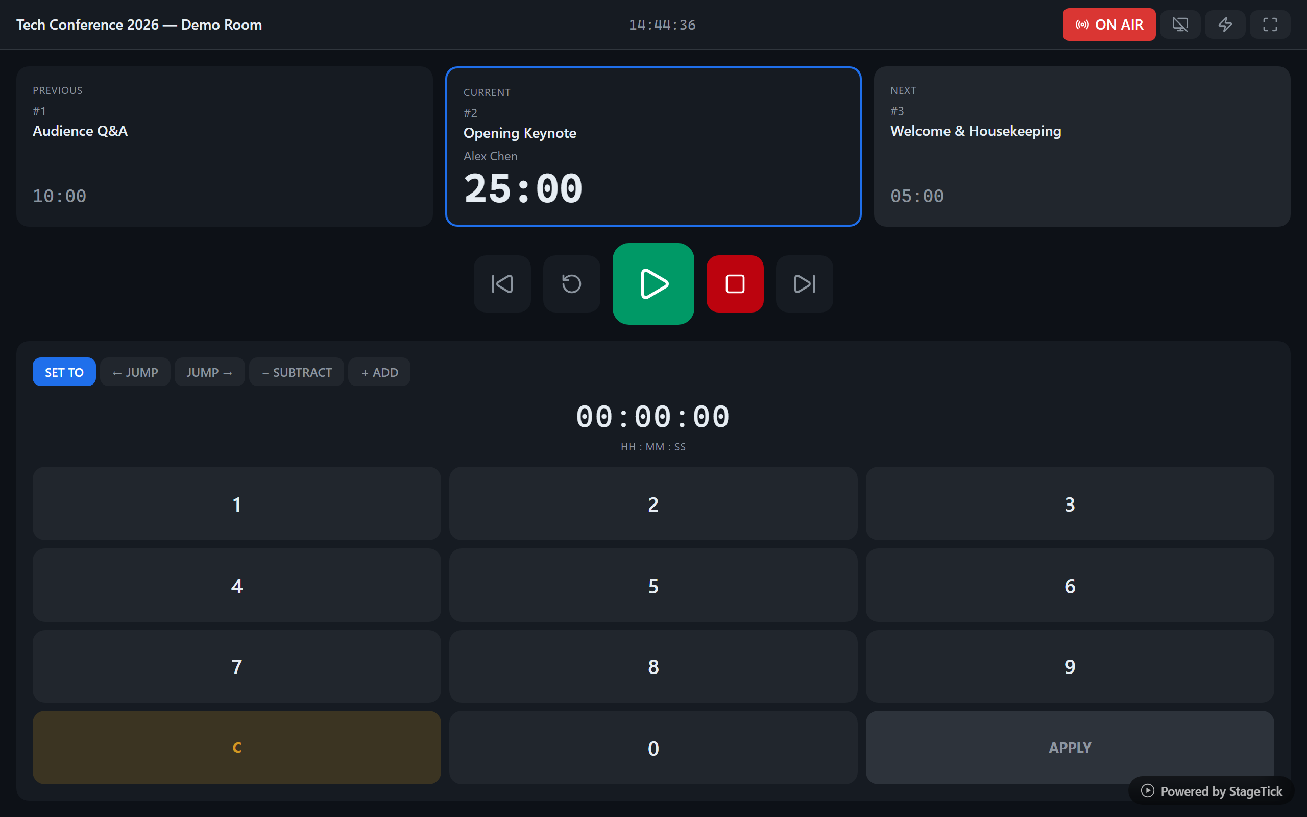 Broadcasting operator view with segment controls